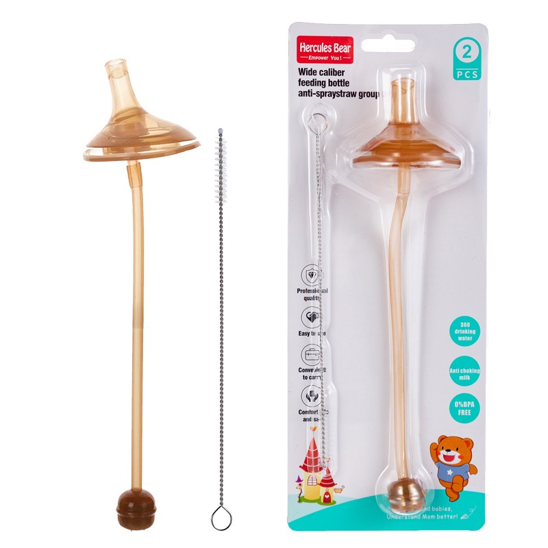 Wide bore bottle anti-spray straw set