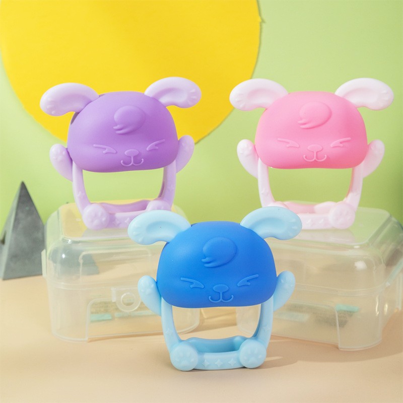 Hand grasp bunny full silicone teether