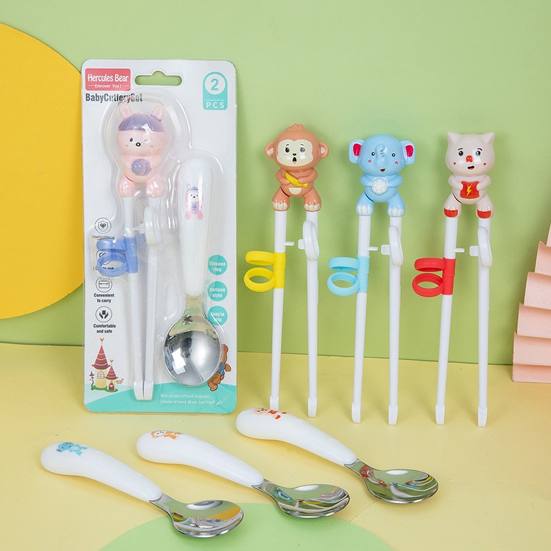 Tableware set [learning chopsticks + stainless steel fork + spoon]