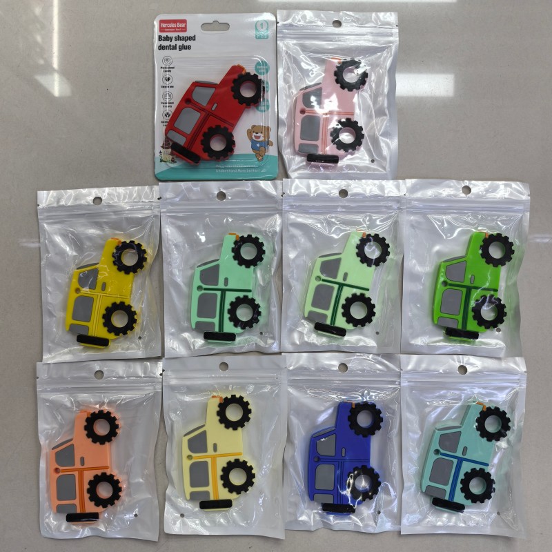 Cartoon off-road vehicle full silicone teether