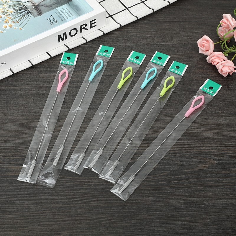Stainless steel straw brush with plastic handle